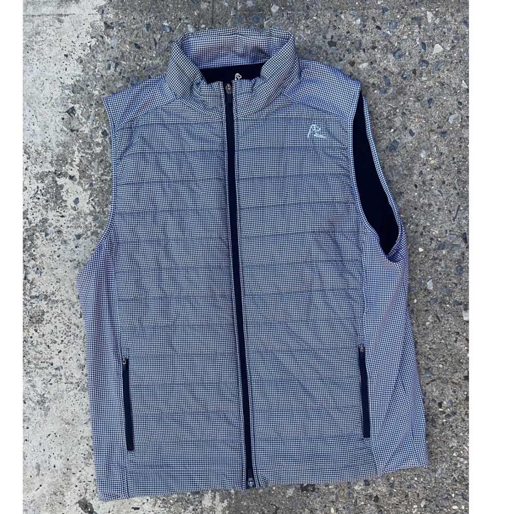 Rhoback Mens Performance Puffer Golf Vest Black White Houndstooth XL Full Zip